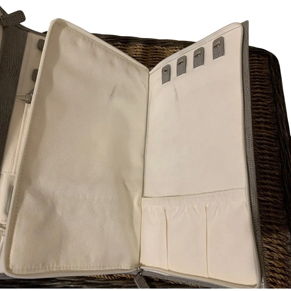 Grey Lizard Embossed Jewelry Travel Organizer Clutch Case Multi Compartment